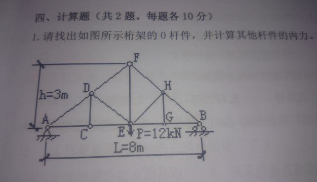 找出如图所示桁架的0杆件,并计算其他杆件的内力 云知